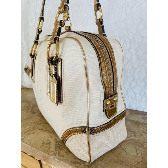NWT Coach 10737 Legacy Soho Canvas Cream/Gold Python Satchelt Tote Bag Satchel - Picture 4 of 12